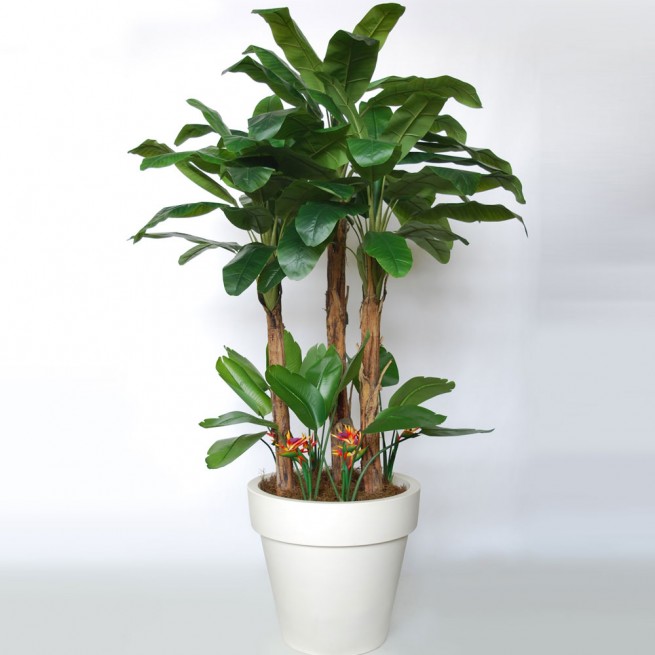 Planta semi-artificiala Ila, Banana Tropical Bush Green Orange - 280 cm